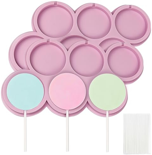BFJ Silicone Lollipop Moulds 2 pcs Chocolate Lolly Mould 5cm Plain Round Sucker Candy Molds 8 Cavity with 25 Lollipop Sticks