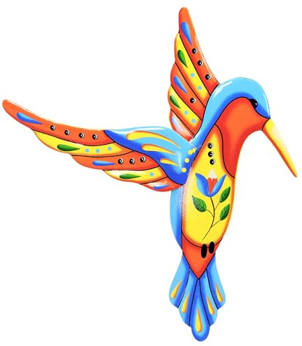 Taylor & Brown Metal Hummingbird Outdoor Wall Art Decor, Handcrafted Mexican Talavera Style Celestial Wall Sculptures Hanging for Indoor Outdoor Living Room, Garden, Patio, Yard, Fence Decoration