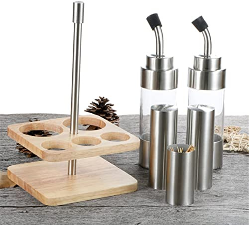 4er-Menage Für Salz, Pfeffer, Öl Und Essig, Mit Passendem Ständer, 5-tlg, 2 Streuer Und 2 Flaschen, Fassungsvermögen: 40/160 Ml, Edelstahl/Glas, Wien, Silber/Transparent