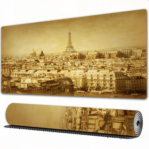 EOMKSE Mauspad Verlängertes großes Mauspad Schreibtischauflage,genähte Kanten Mauspad,Gummibasis,Eiffelturm, klassisches Foto des Eiffelturms Paris National Land,Gaming-Mauspad,40x90 cm