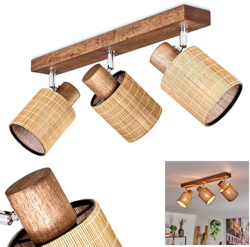 HOFSTEIN Deckenleuchte Kinnared, verstellbare Deckenlampe aus Holz/Metall/Bambus in Braun/Chrom/Natur, Leuchte im skandinavischen Design mit Lichteffekt, 3 x E14, Esszimmmer, Schlafzimmer, Wohnzimmer