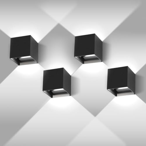 YICALE 4 Piezas Aplique Pared Exterieur/Interior 12W 6500K Luz Blanca | Fría Applicaties van het interieur Impermeable IP65 Ángulo Verstelbare panelen voor patio, terras, salon, jardín, Dormitorio
