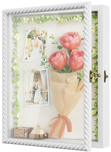 Alsonerbay Large Shadow Box Frame 28x35.5cm, 3D Deep Picture Frame | White twist memory box with glass window for 3d crafts. Large frame for wedding bouquets, anniversary & travel gifts