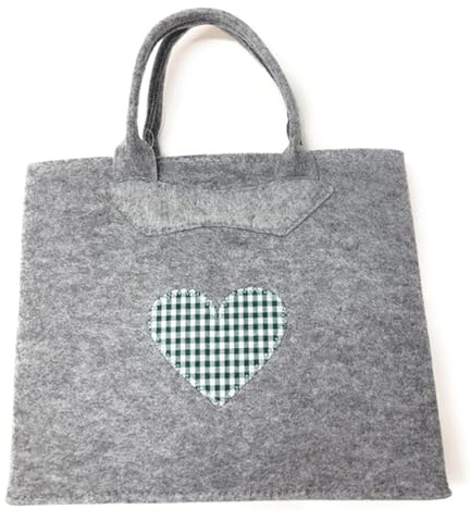Steinnacher Filztasche Herz hellgrau grün kariertes Herz 38x20