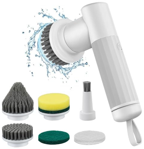 Electric cleaning brush 2 speed, 6 In 1 Rechargeable Electric Spin Scrubber, Electric Spin Scrubber Silicone Handle, bathroom brush for home, Floor, Kitchen, Bathtub,Stove, Car, Tile, Window