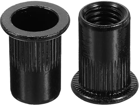 QUARKZMAN Écrou aveugle en acier au carbone à tête plate cannelée M10 avec insert fileté noir 80 pièces
