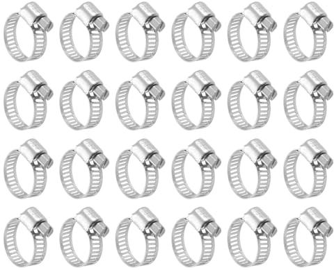 sourcing map 24 Pcs Hose Clamps, Stainless Steel 1/2-1/4(13-19mm) Adjustable Worm Gear Drive Hose Clamps Pipe Clamp for Plumbing Dishwasher Automotive Washing Machine, Silver