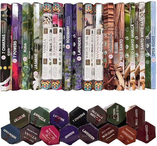 Pack d'encens Goloka - Assortiment de 15 parfums - 300 bâtonnets au total - Aromathérapie - Méditation - Spiritualité - Naturel et écologique.