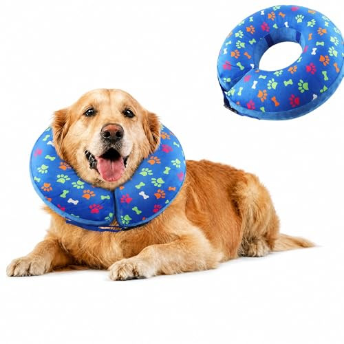 Collare Protettivo Gonfiabile per Cani e Gatti Shyllin, Collare Gonfiabile Cane con Velcro Regolabile, Adatto per La Guarigione Post-Operatoria Delle Ferite, Anti-Leccamento (Blu-B, S)