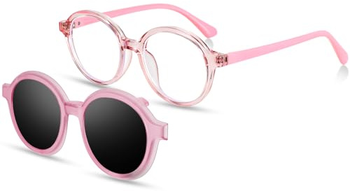 Beipegin Lunette Anti Lumiere Bleue avec Clip Solaire pour Lunettes de Vue, Forme Ronde Lunette de Lecture Lunettes Extérieures pour Garçons Filles