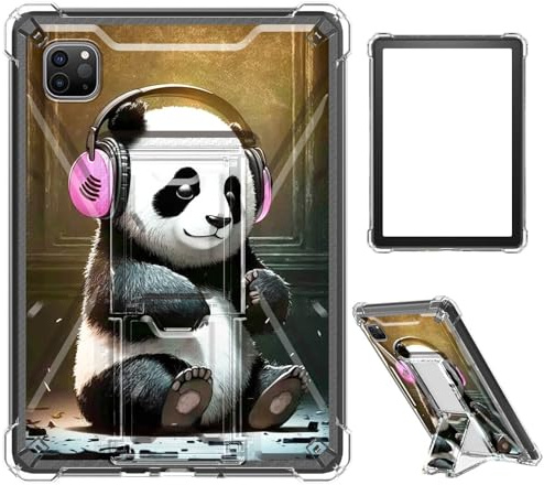 Case for iPad Pro 12.9 2022/2021/2020/2018,Clear TPU Shockproof Stand Bumper Back Cover Transparent Case for iPad Pro 12.9 6th Gen/5th Gen/4th Gen/3rd Gen,Cute Music Panda