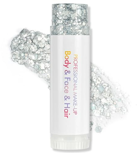 AOOWU Paillettes Visage Corps Festif - Flash Stick Rotatif Éclat Persistant pour Fêtes Musicales & Soirées - Sans Collant, Sécurité pour Peau Sensible,Argent,15g