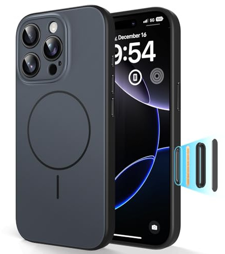 TAURI Magnetic for iPhone 16 Pro Max Case with Full Camera Protection, Compatible with Magsafe [Military Grade Protection] Silky-Smooth Touch Two-Tone Design Cover with Solid Color Back, Black