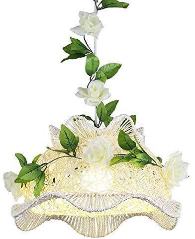 Lampada a Sospensione Intrecciata a Mano, Lampada a Sospensione Creativa con Cesto di Fiori, Lanterna Art Déco in Rattan per Sala da Matrimonio, Camera da Letto, Balcone, Illuminazione Decorativa