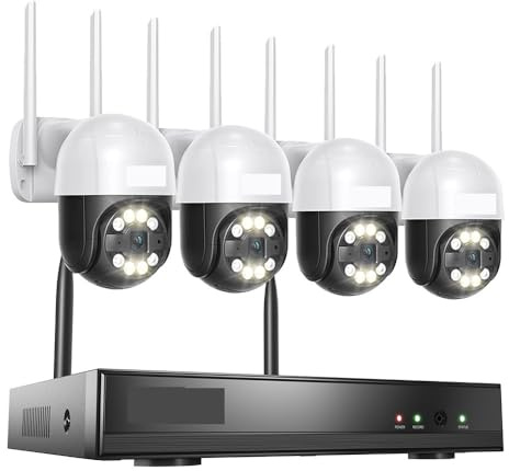 JOXLOVER di telecamere PTZ Wireless da 3 MP Monitor LCD da 12,5 Pollici Telecamere di Sicurezza IP 2K HD 8CH CCTV Set Kit di videosorveglianza per Esterni(None,3MP 4Cam No Monitor)