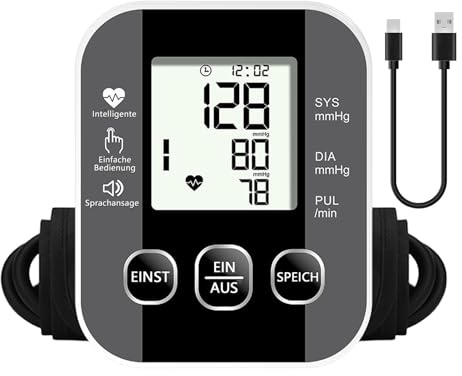Tensiometro de Brazo con Voz - Monitor de Presión Arterial Automático, Pantalla LCD, Brazalete Ajustable (22-36 cm), Memoria 2x99, Para Uso en Hogar.