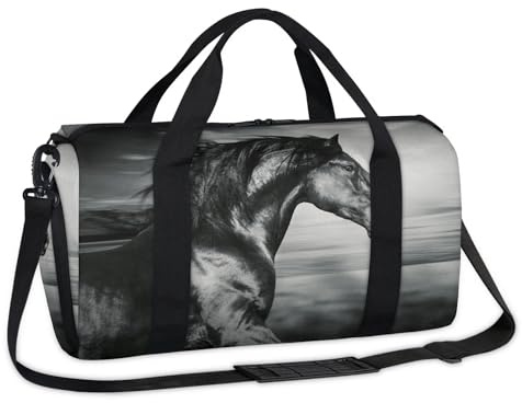 Sporttasche für Pferde, Wochenende, Übernachtung, Freizeittasche, Reisetasche, Reisetasche, Reisetasche, für Kinder, Mädchen, Jungen, Damen, Herren, Schwarz / Weiß