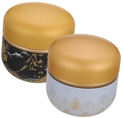Boîte à Thé Japonaise Ronde 2 Pièces en Fer, Compacte, Antipoussière | Lot pour Thé et Fruits Secs, Rangement Facile, Boîte Métallique Décorative, Usage Maison et Boutique