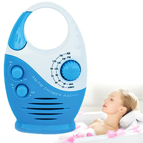 Radio da bagno impermeabile per doccia, mini AM/FM, resistente alla doccia, con altoparlante integrato, per bagno e uso esterno (blu)