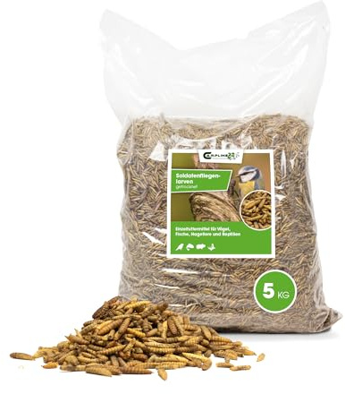 Carpline24 Soldatenfliegenlarven getrocknet 5 Kg - Proteinreiche Insekten - Vogelfutter - Futter für Reptilien, Nager, Igel & Fische