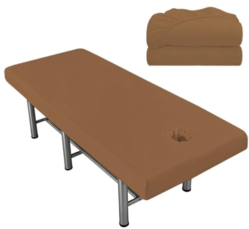 2 stycken dra-på-överdrag för massagesäng med hål, 80 x 190 cm vattentätt och oljebeständigt överdrag för massagesängar, tvättbart massageöverdrag för sminkbord, spa, skönhet (brun)