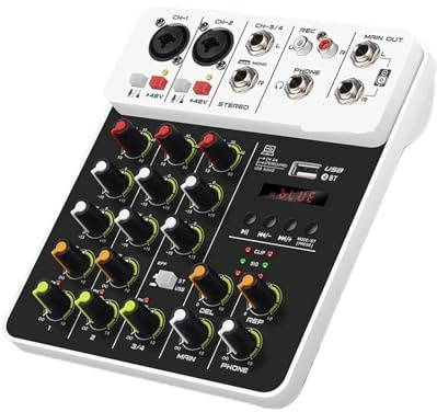 DJ Controller, Ljudmixer DJ-kontroller med Bluetooth USB, 4/8-kanalig ljudmixer for PC-inspelning