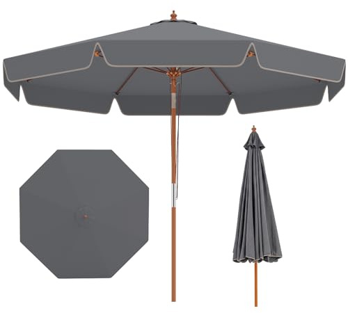 COSTWAY Parasol de Jardin Exterieur à Volants 300 cm, Parasol Terrasse Inclinablle, 30° Inclinaison, Poteau en Bois, 3 Hauteur Réglable, 8 Baleines, Dessus Ventilé, pour Jardin, Cour, Plage