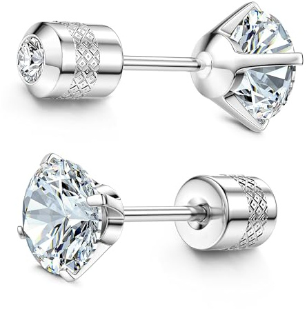 Pendientes Titanio G23 Hipoalergénicos Hombre Mujer Niña - Implante Titanio Pendientes Circonita Cierre Rosca Piercing Helix Tragus Conch Orejas Sensibles Unisex Joyería Plata 5MM
