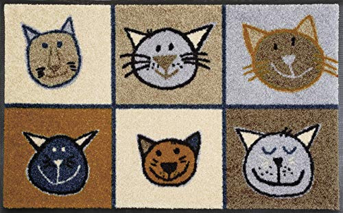 wash+dry Fußmatte, Miau Miau 50x75 cm, innen und außen, waschbar, Braun