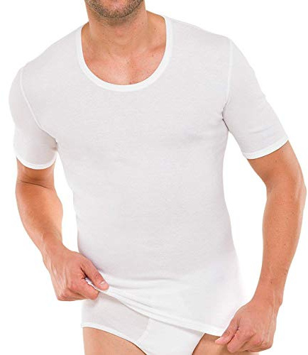 Schiesser Men, Pack of 2 Vests, Undershirt 1/2 Sleeve Cotton fine Rib M-XXXL - White: : Medium
