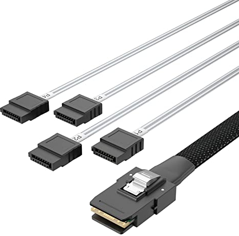 10Gtek® SFF-8087 zu 4xSATA Mini SAS Kabel 1-Meter(3.3-ft), 6G Internes Mini SAS 36pin SFF-8087(Host) Male to 4x SATA(Target) 7pin Female Fan-out Cable
