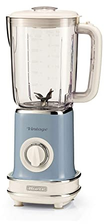 Ariete 568 Vintage-Standmixer, leicht zu verstauen, 500 W, Kanne 1,5 l, Kunststoffbehälter, 6 Klingen aus Edelstahl, 2 Geschwindigkeitsstufen, Pulse, Doppelsicherheit, Hellblau