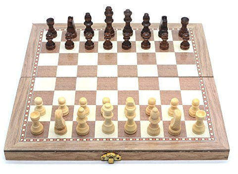 EVERGD 3 in 1 Classic Folding Wooden Chess Set Chess Board Game and Draughts Set 30cm x 30cm (11.8 Inch)