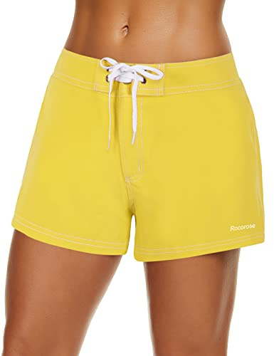 Rocorose Women's Board Shorts Water Sports Fast Drying Athletic Shorts with Back Pocket Yellow 24
