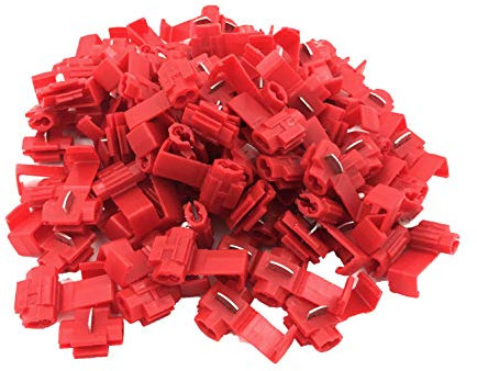 100 Pcs Red Solderless Scotch Lock Wire Connectors 22-18 Gauge, Double Run or Tap Quick Splice Electrical Wire Terminals Connector