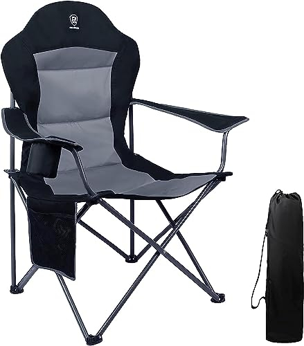 EVER ADVANCED Camping Chairs for Adults Heavy Duty Folding Chair Up to 160kg Oversized with High Back & Cup Holder & Side Pockets Comfy Camp Fold Up Chair