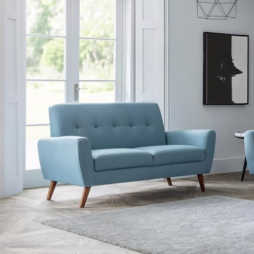 Julian Bowen Monza 2-Sitzer Kompaktes Retro-Sofa – Blau | Wohnzimmer Couch Scandi für Wohnzimmer Soft-Touch Stoff Retro Design