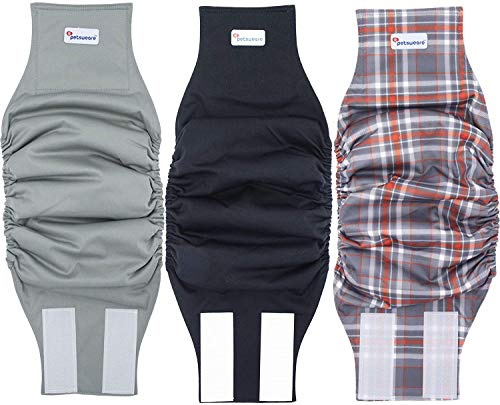 Petsweare Wasserdicht Saugfähigkeit Waschbare Robuste Wiederverwendbare Hundewindeln Inkontinenzunterlage für Männlichen Welpe und Hunde 3 Pack (Medium, Grau)