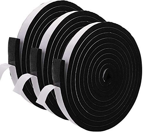 Jucoan 3 Rolls x 16.3 Feet Weather Stripping Foam Insulation Tape, 25mm Wide x 12mm Thick Self Adhesive Foam Seal Tape, High Density Door Seal Strip Window Insulation Soundproof Tape