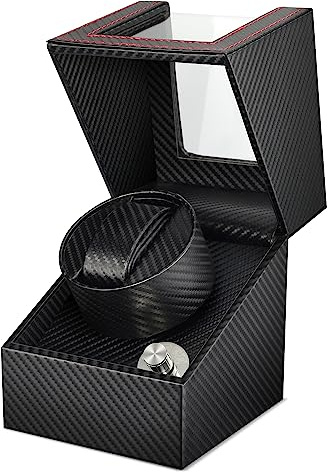 POUILLA Carbon Fibre Piano Painting Automatic Single Watch Winder Grey with Quiet Mabuchi Motor SG0178