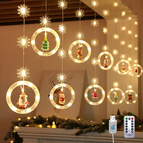 Lypumso Luci di Natale LED, 3M 120LEDs Cerchio Tenda Luminosa Natale, Catena Luminosa 8 Modalità USB con Telecomando 10 Addobbi Natalizi, per Decorazioni Natalizie, Festa, Finestre, Giardino, Balcone