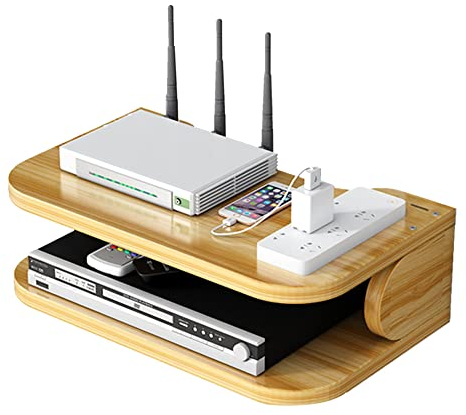 Hggzeg Scatola di immagazzinaggio del Router WiFi scaffale Galleggiante Rack TV Set-Top Box Rack di immagazzinaggio per la Gestione dei Cavi Multistrato Montato a Parete (jl01, Colore ciliegio)