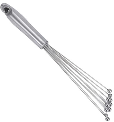 Batidor de cocina de acero inoxidable con mango y batidor manual con 10 bolas de metal, más eficaz, batidor antiadhesivo profesional, herramientas de cocina multifuncionales (5 x 26 cm)