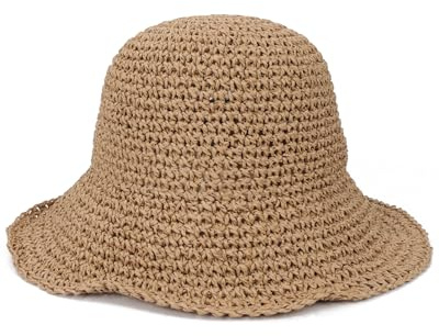 Womens Crochet Straw Sun Hat with Wide Brim – Soft Foldable Floppy Beach Hat for Summer (US, Alpha, One Size, Khaki)