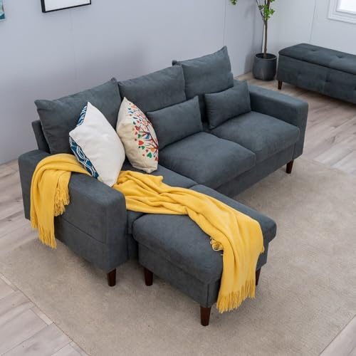 Panana Linen Fabric Love Seats Couch Sofas (Grey, 3 Seater with footstool)