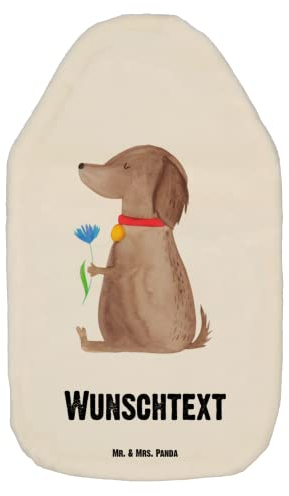 Mr. & Mrs. Panda Personalisierte Wärmflasche Hund Blume - Weiß