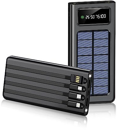 Power Bank 20000 mAh, power bank a energia solare, ricarica rapida, portatile, con 4 porte USB e torcia, compatibile con smartphone, iPhone, Samsung, iPad, tablet