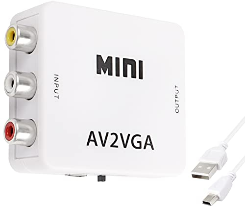 XMSJSIY AV a VGA Adattatore Audio Video Converter, Composite AV a VGA + 3.5mm TV Video Playing Adapter 1080p con cavo di alimentazione USB VCD DVD Proiettore TV Set Top Box