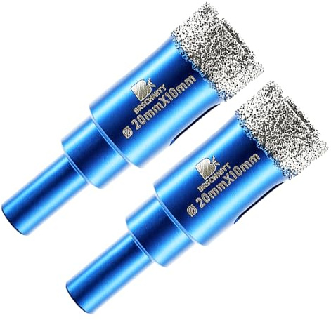 Dry Diamond Drill Bit Set,BRSCHNITT 2pcs (20mm) Diamond Hole Saw Core Drill Bit with Round Shank for Porcelain Tile Ceramic Stone Granite Marble,Round Shank Dry Drilling Diamond Core Drill Bit Kit