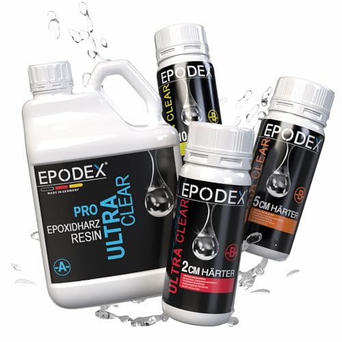 EPODEX Epoxidharz Set PRO Serie für Gießhöhen bis 10cm - 6kg | Harz Gießen Set, Beschichtungen, Kunst, Vergüsse, River-Tische, Lampen, Schmuck, kristallklares Epoxy Resin Set